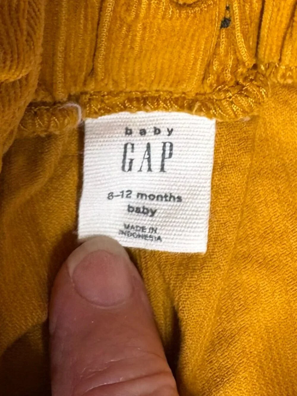 Baby Gap corduroy criss cross back jumper, mustard; Size 6-12 months